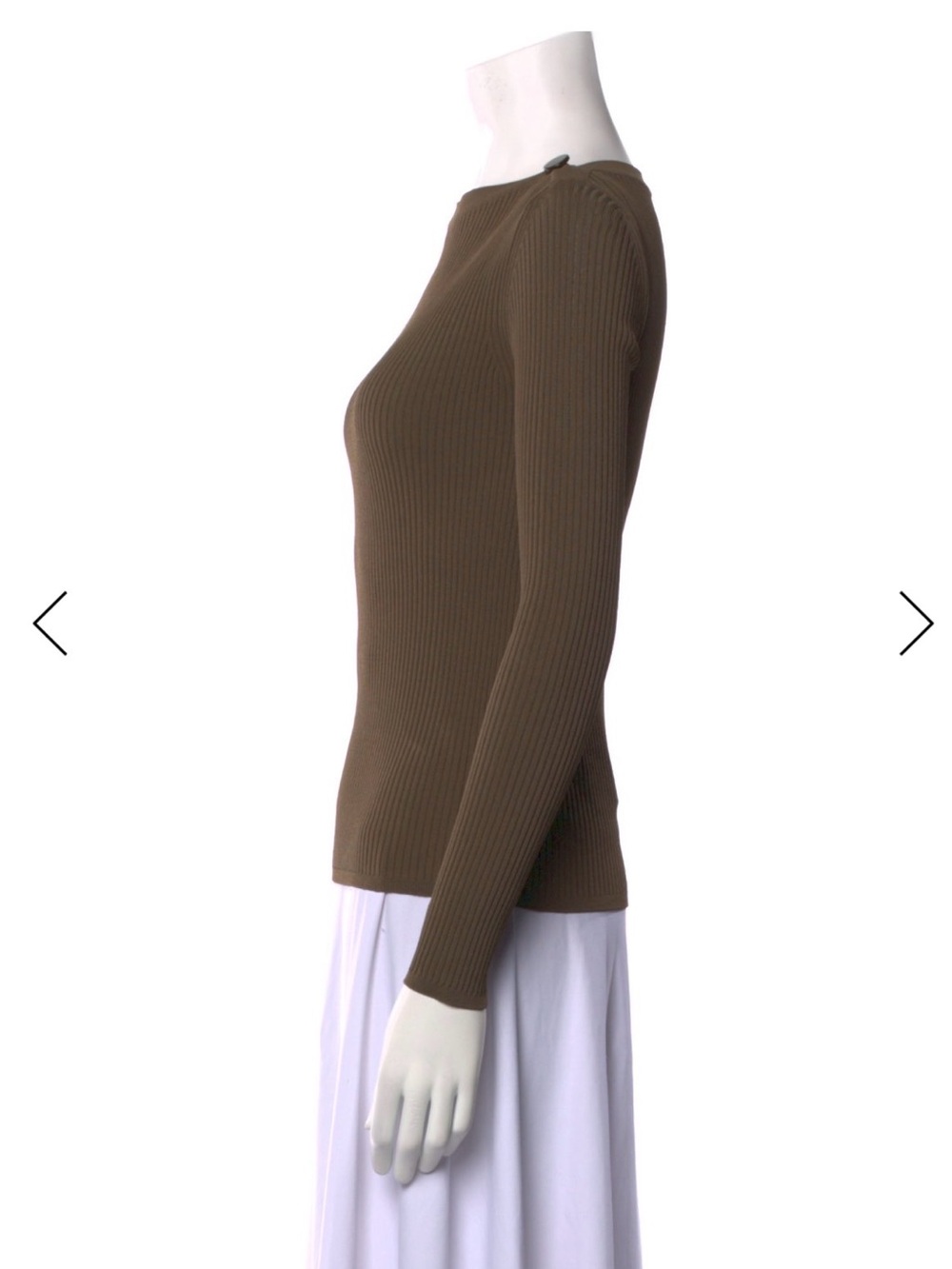 MaxMara Olive Off-Shoulder Ribbed Knit Sweater - Picture 2 of 3